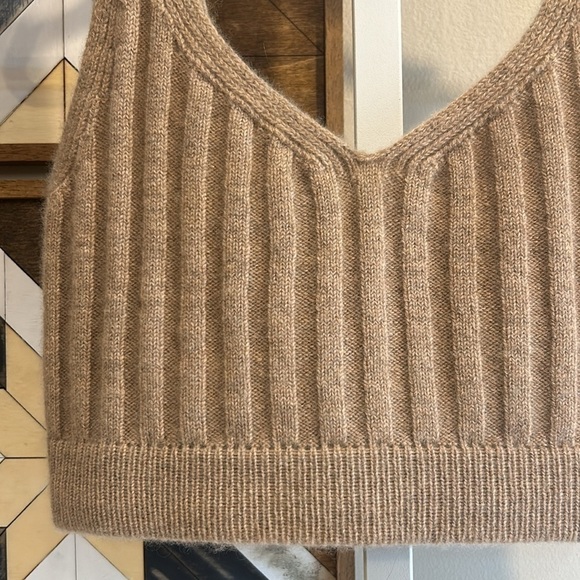 Cuyana Single-Origin Cashmere Bra Bralette Cropped Top Ribbed Camel Small - Picture 3 of 7